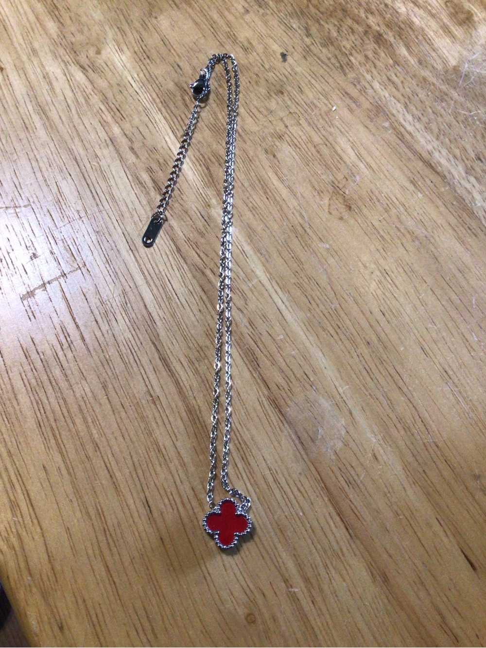 Red Clover Pendant Necklace - Silver Chain